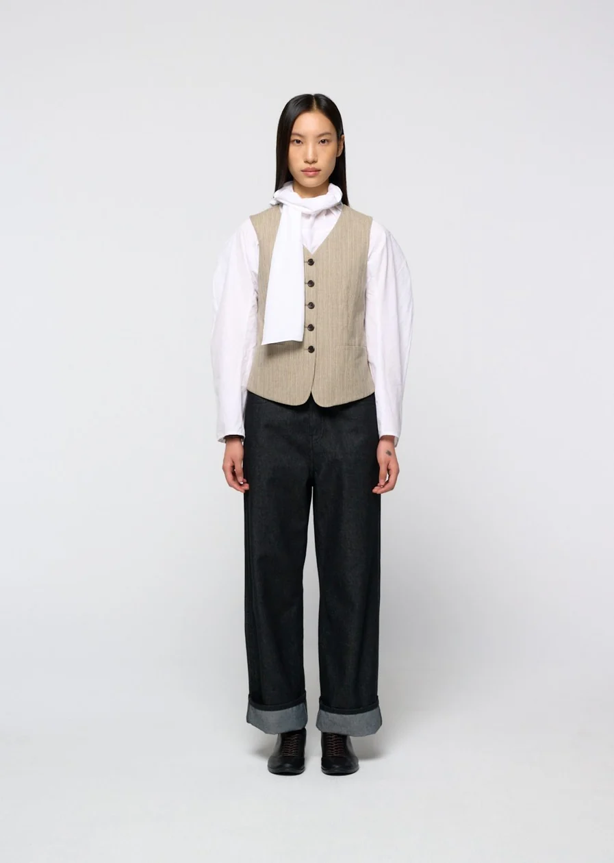 Product: Striped vest with white shirt and denim