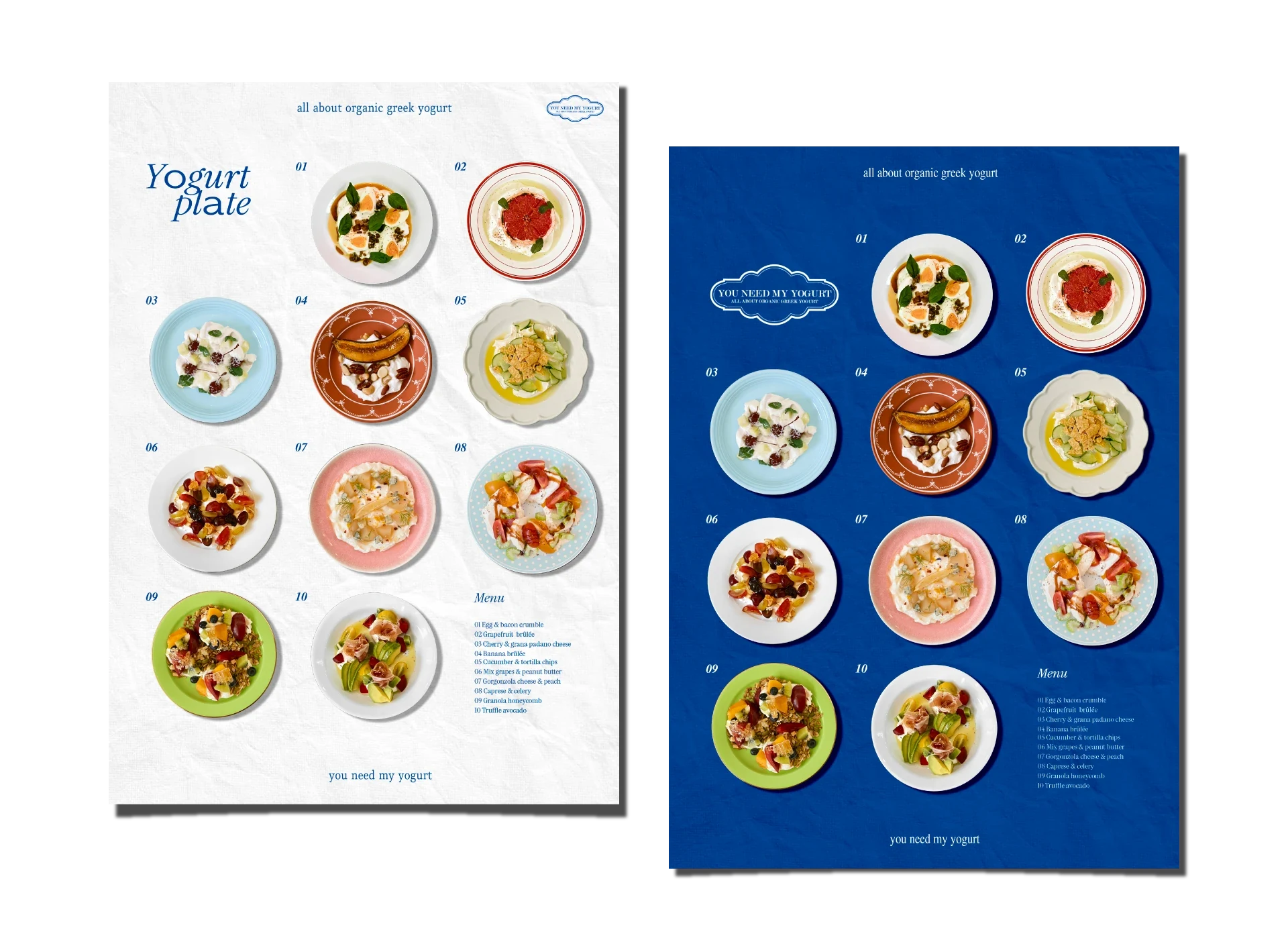 You Need My Yogurt plate menu poster, white and navy colorways