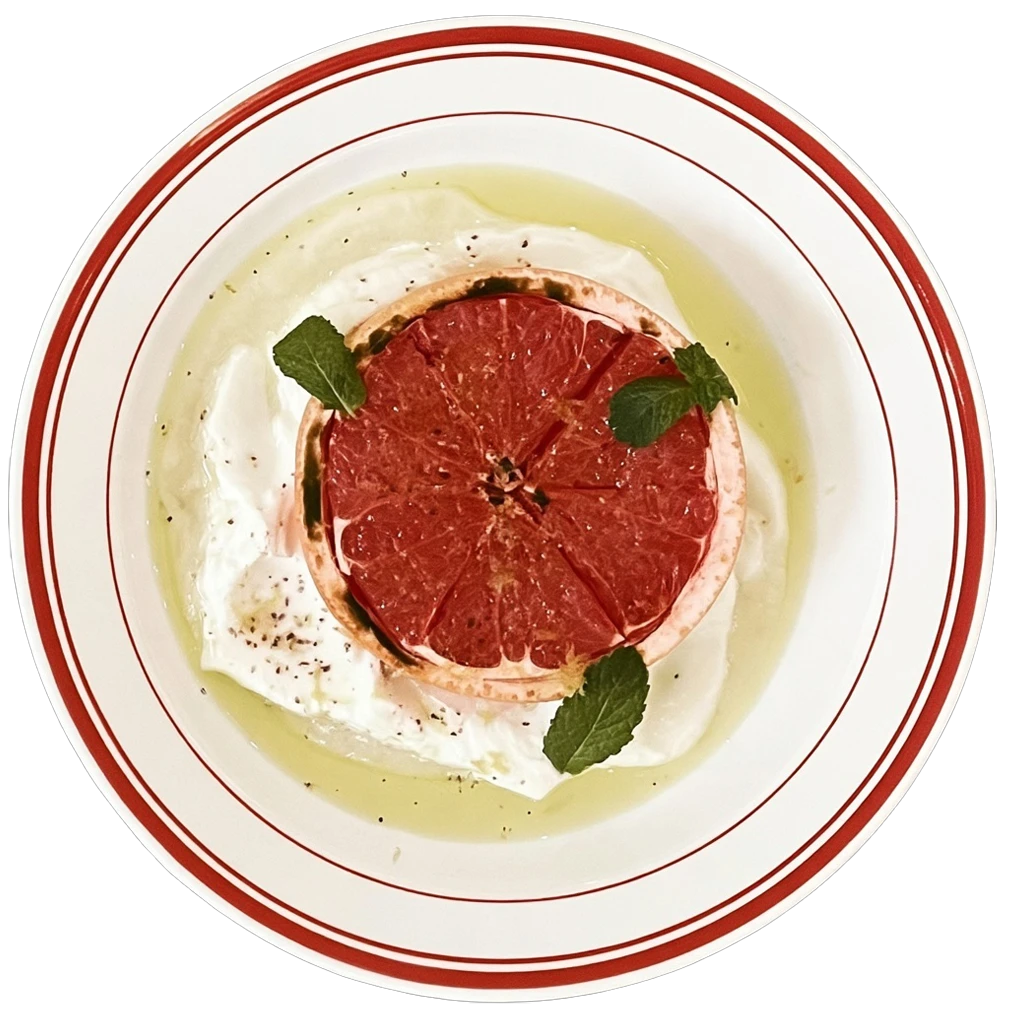 Yogurt plate menu: grapefruit br&ucirc;l&eacute;e