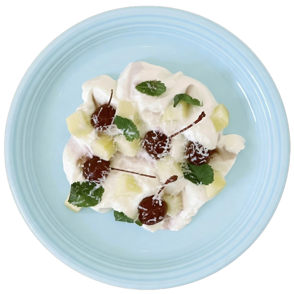Yogurt plate menu: cherry & grana padano cheese