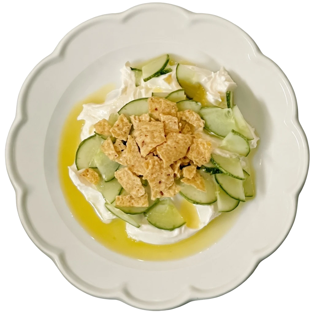 Yogurt plate menu: cucumber & tortilla chips