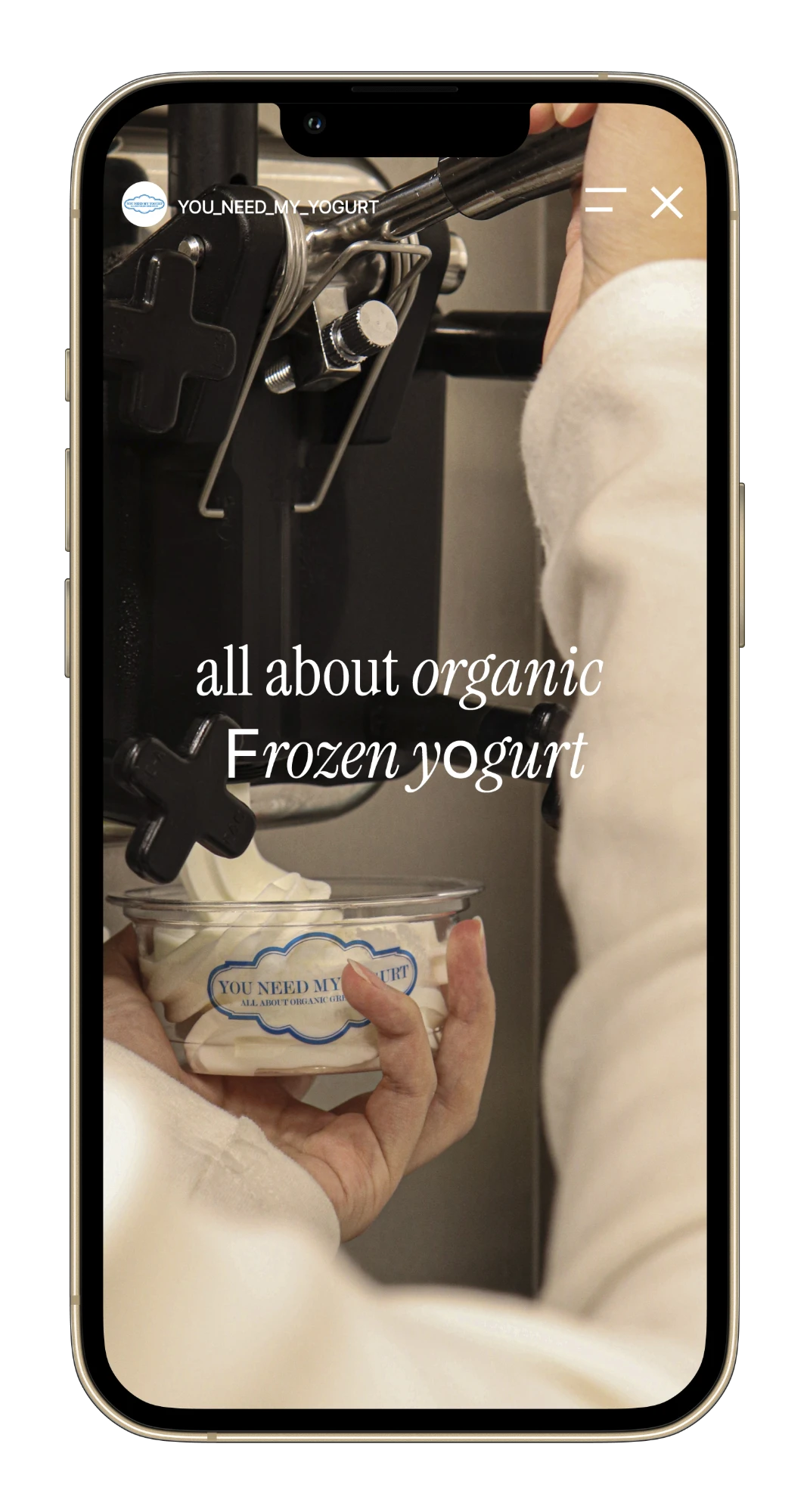 Instagram story: frozen yogurt machine