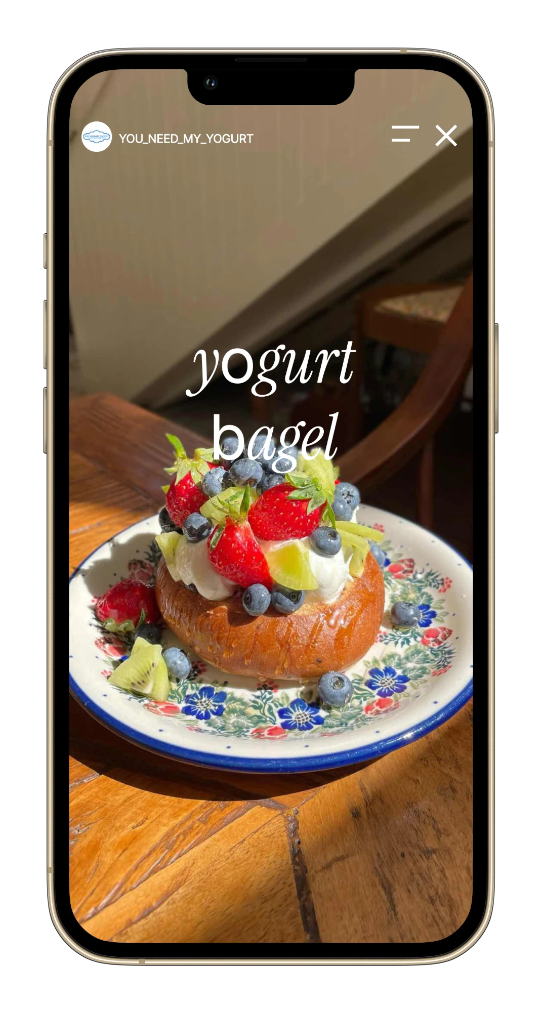 Instagram story: yogurt bagel