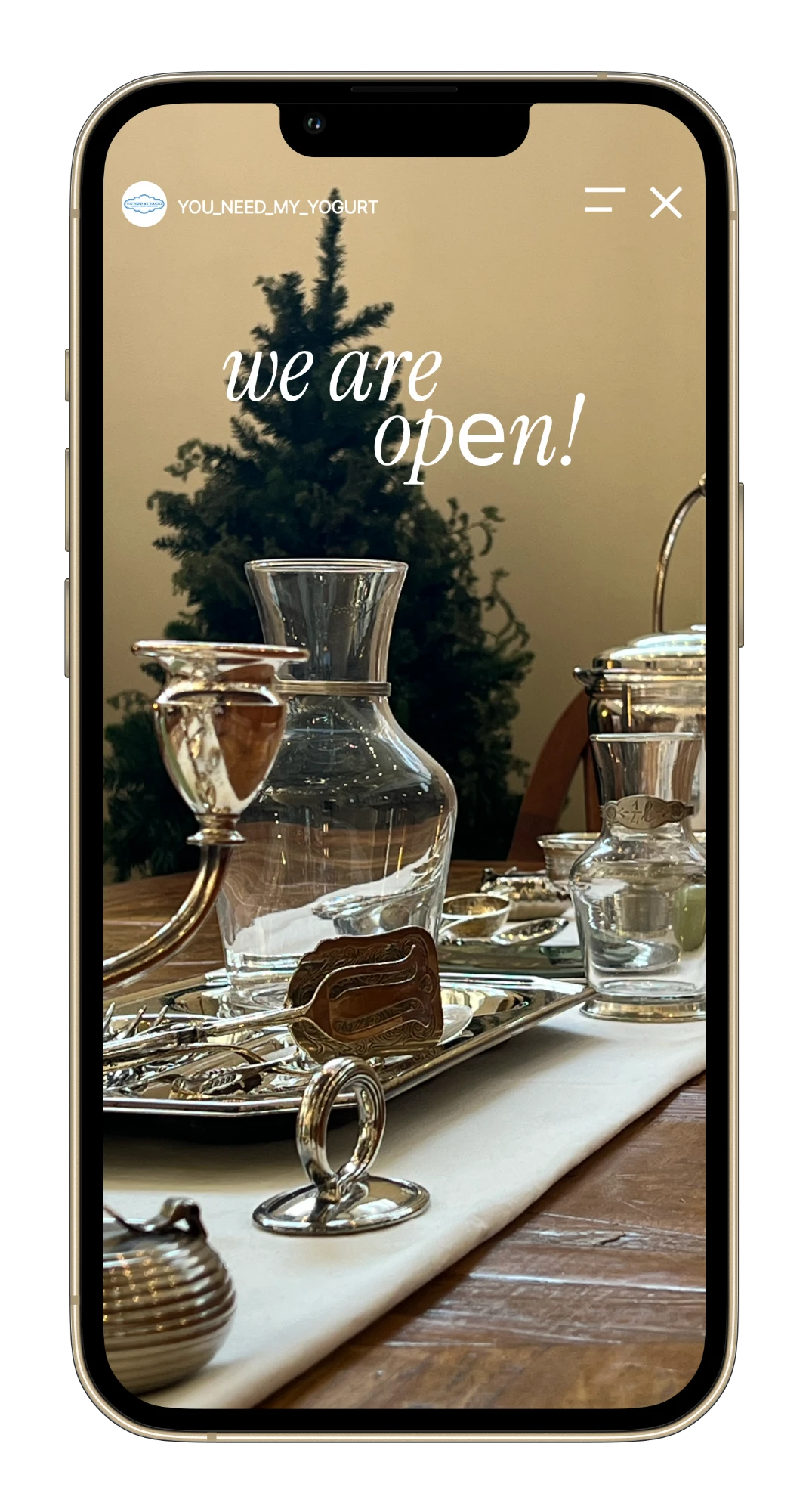 Instagram story: we are open